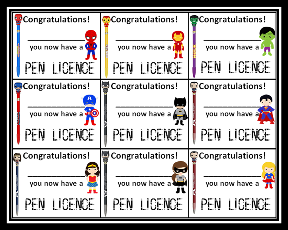 pen-licence-cards-superheroes-theme-teacha