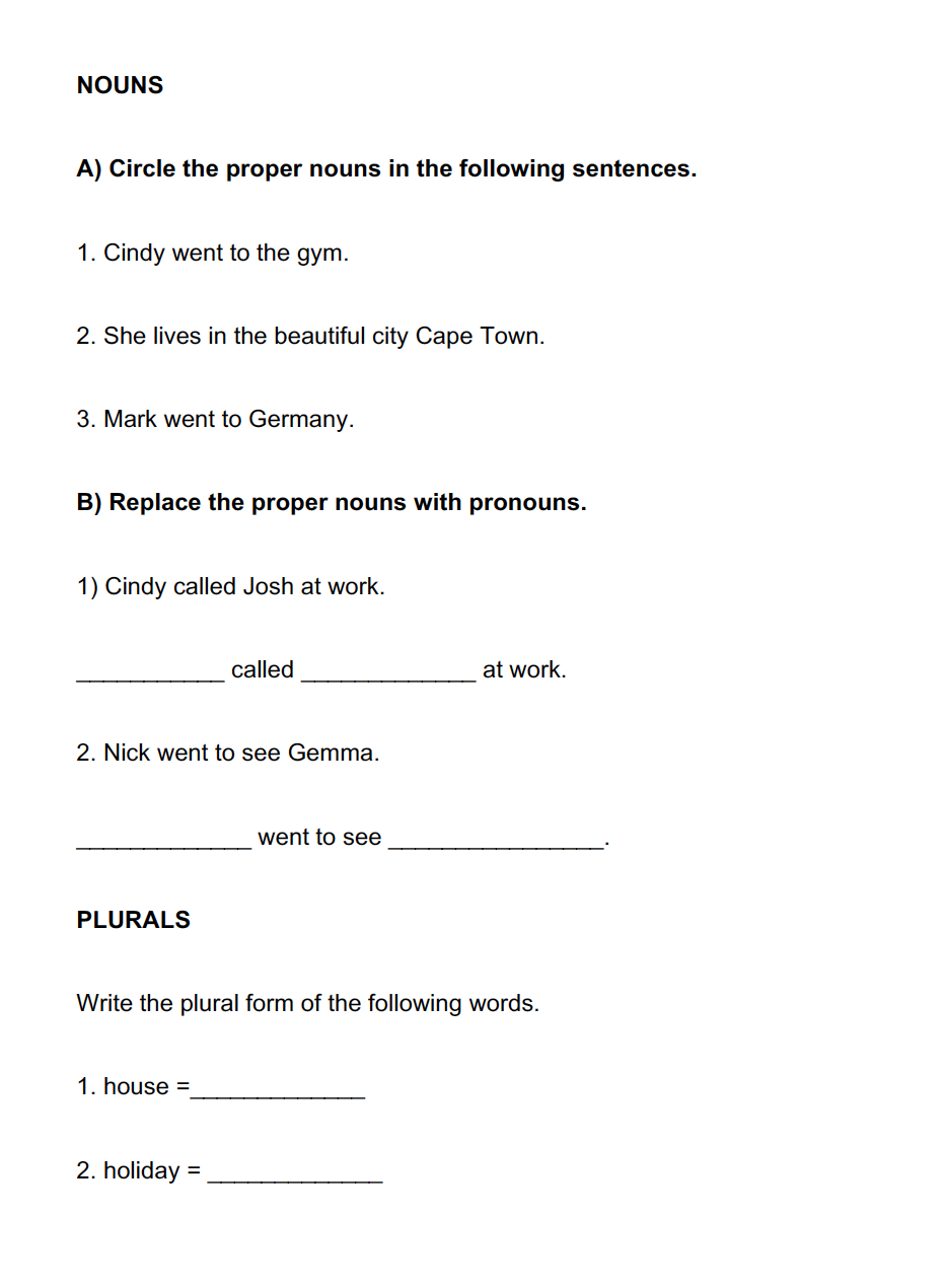 Grade 4 English First Additional Language Worksheets
