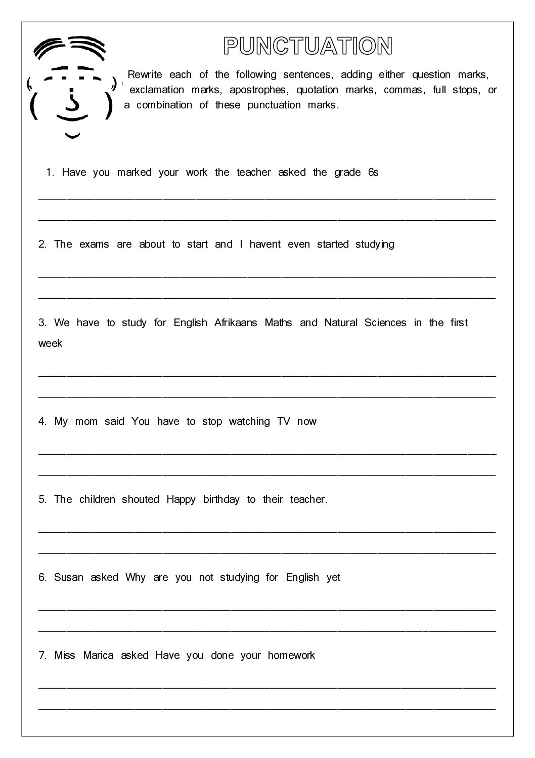 Punctuation Practice Worksheets